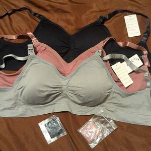 NWT 3PC Women's Maternity Nursing Bra Padded Adjustable Seamless Wire Free
